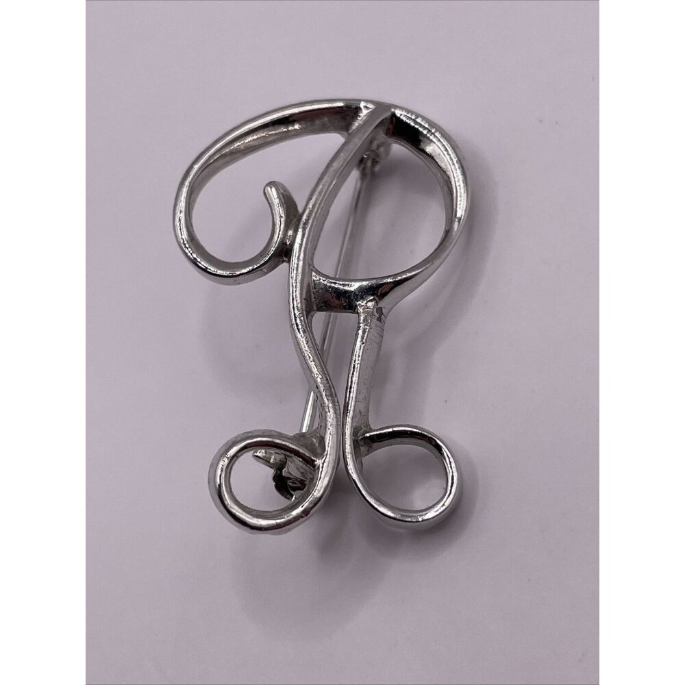 Vintage 1978 Sarah Coventry Initial Brooch Letter "R" Script Silver Tone Cursive